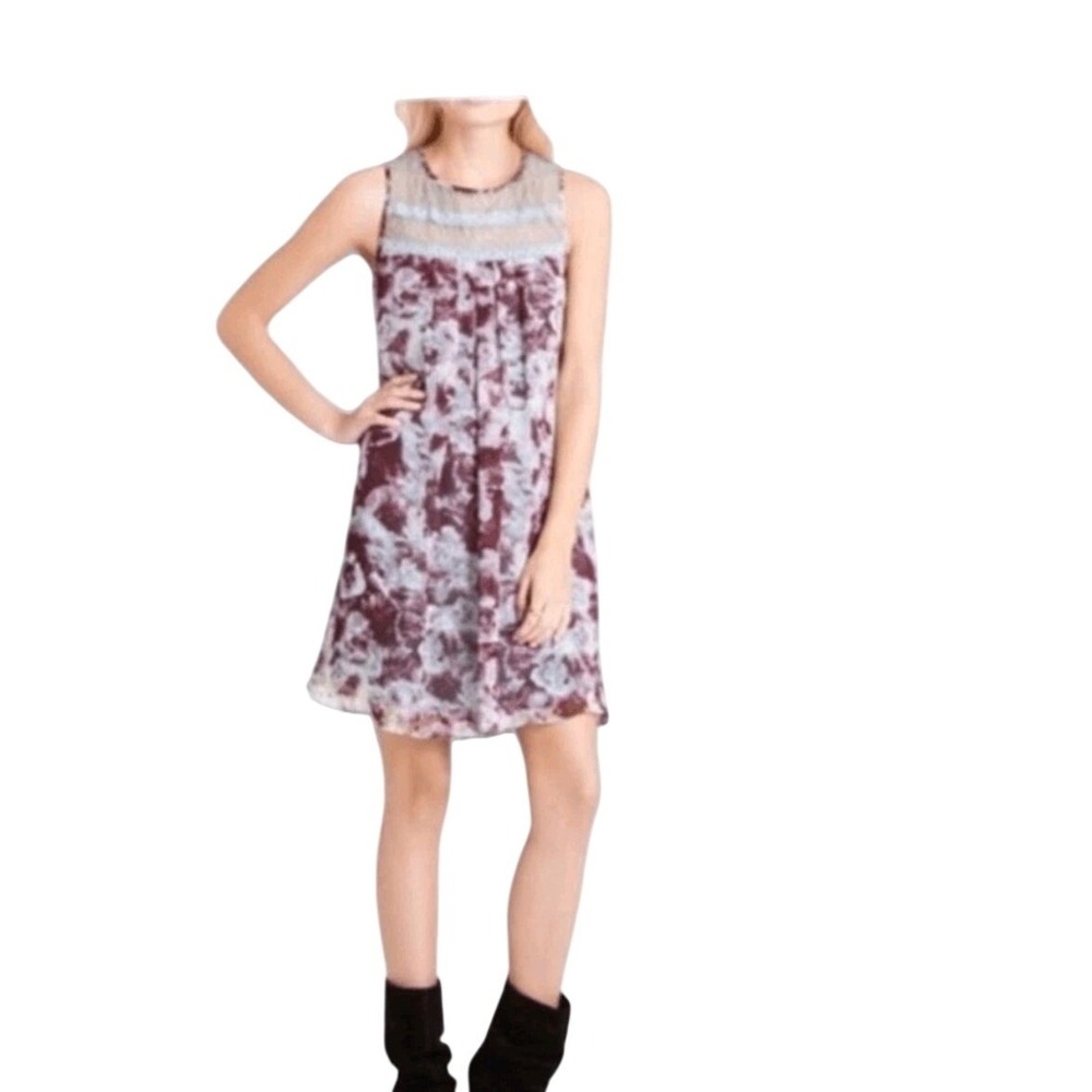 BCBGeneration Women Shift Dress Size L Maroon‎ And Blue Floral
